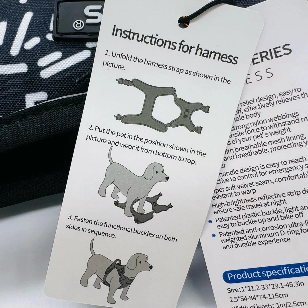 Dogness Dog Harness Elegant Series - Black & White Pattern Size XL NWT